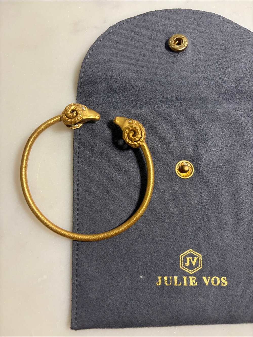 Julie Vos Matte Gold Ram Head Open Cuff Bracelet
